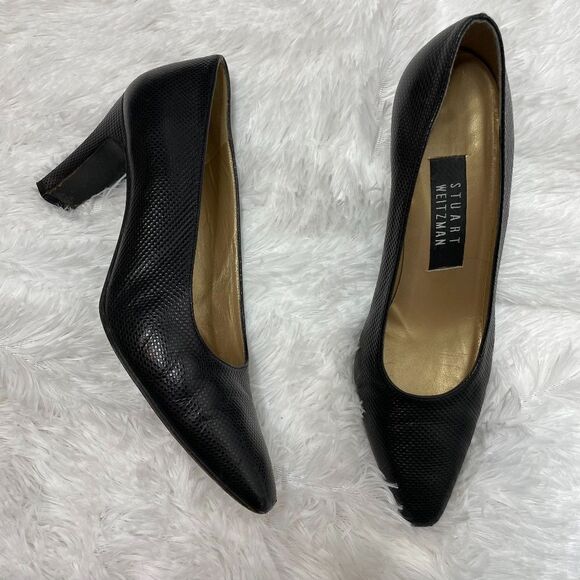 Stuart Weitzman Shoes - Stuart Weitzman black pump heel pebbled leather 7
